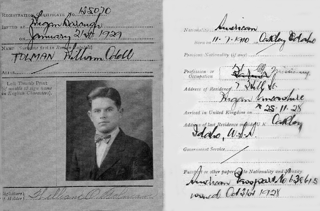 William Odell Tolman's Missionary Passport