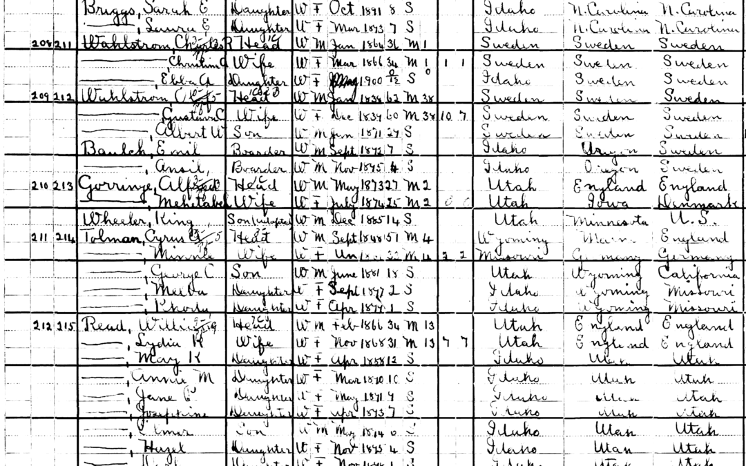 1900 U.S. Census Record-Cyrus Ammon and Minnie Tolman