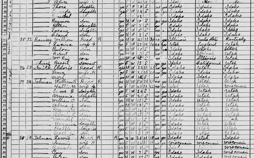 1930 Census Record-William Alvin and Hattie Naomi Tolman
