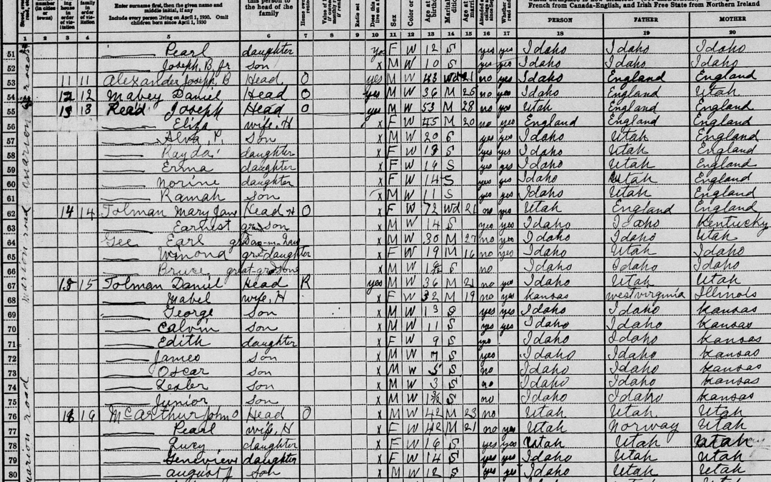 1930 U.S. Census-Daniel Henry Tolman and Mabel Evelyn Banks