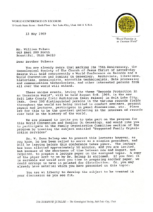 Invitation to Speak at the 1969 World Conference on Records