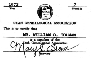 Utah Genealogical Association Membership Card 1972