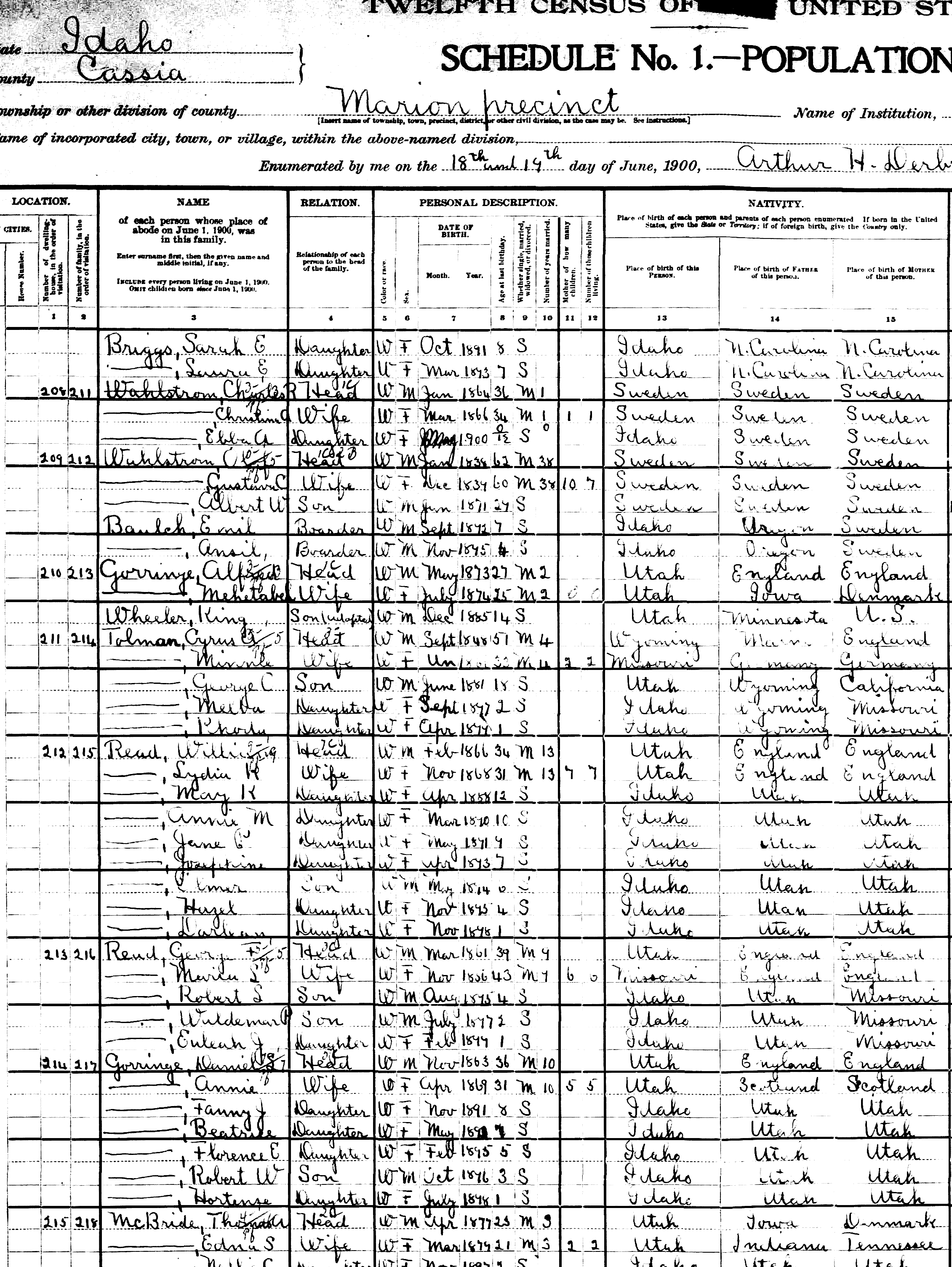 1900 U.S. Census Record-Cyrus Ammon and Minnie Tolman